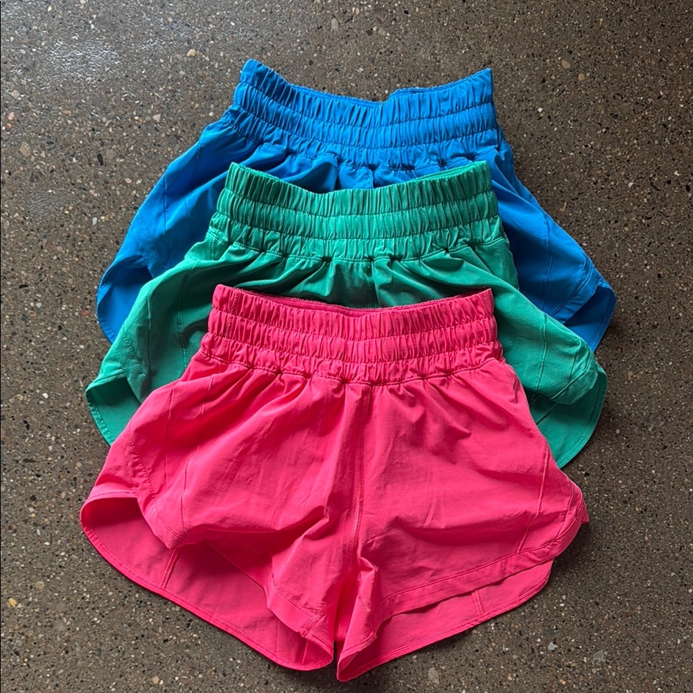 3 pairs of Lululemon track that highrise shorts